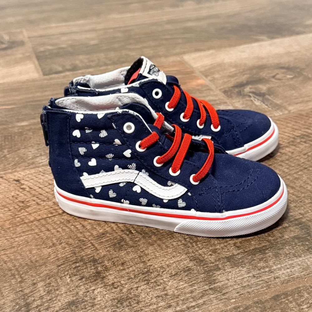 Vans Toddler Sk8-Hi Zip Heart Print High Top Sneakers, Navy Red,9